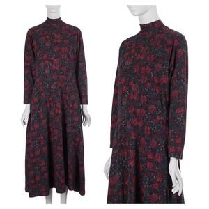 Laura Ashley Vintage 80s Maxi Dress S Floral Pockets Long Sleeve Cotton Casual